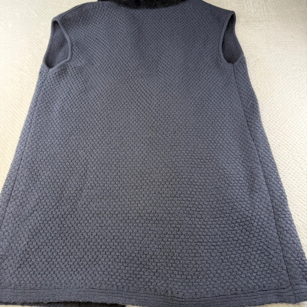 Lafayette 148 New York Cashmere Lamb Shearling Fur Trim Knit Vest Navy L